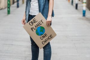 Demonstration on the city protesting against climate change - Global warming and environment concept